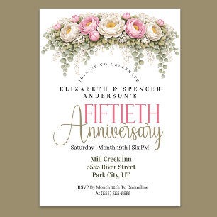 Invitation Pivoine rose et blanche 50e anniversaire de mariag