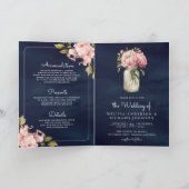 Invitation Pivoine rose tendre Pot Mason QR Code Mariage Navy (Intérieur)