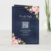 Invitation Pivoine rose tendre Pot Mason QR Code Mariage Navy (Dos)