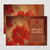 Invitation Pivoine rouge Double Bonheur mariage chinois (Devant / Derrière)