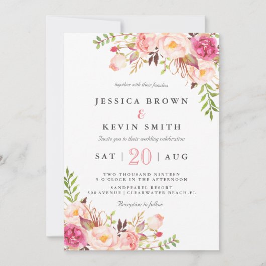 Invitation Pivoine rustique florale (Devant)