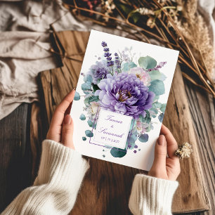 Invitation Pivoine Violette Élégante Eucalyptus Lavande