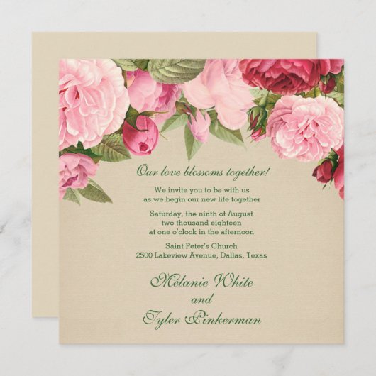 Invitation Pivoines (Devant / Derrière)