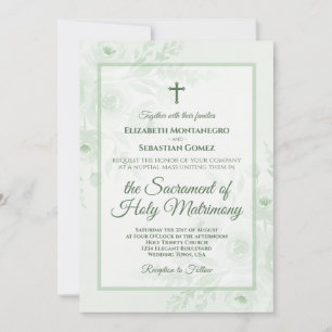Invitation Pivoines aquarelle vert sauge Mariage catholique