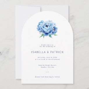 Invitation Pivoines aquarelles romantiques bleues