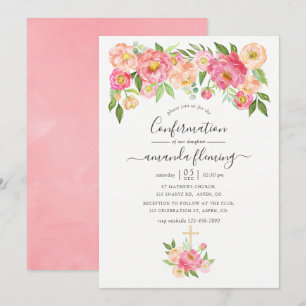 Invitation Pivoines aquarelles rose pastel pour confirmation