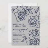Invitation Pivoines au crayon Fête de fiançailles Moderne Gri (Devant)