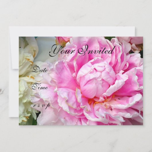 Invitation Pivoines blanches roses fleurs florales blanches r (Devant)
