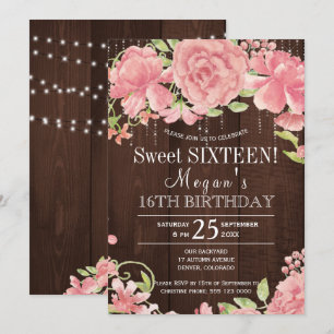 Invitation Pivoines blush florales rustiques barnwood sweet s