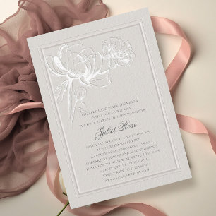 Invitation Pivoines Cadre Élégant Moderne Écru Floral Baptême