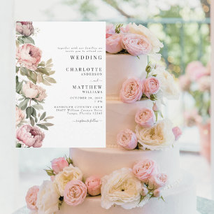 Invitation Pivoines élégantes à l'aquarelle rose Mariage II