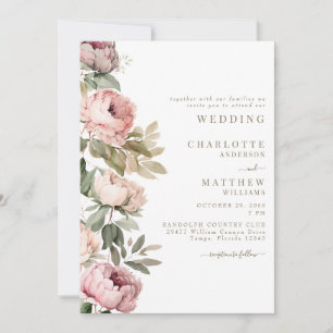 Invitation Pivoines élégantes de mariage à l'aquarelle rose t