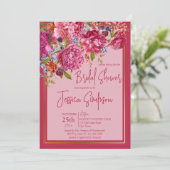 Invitation Pivoines élégantes magenta bordeaux douche de mar (Debout devant)