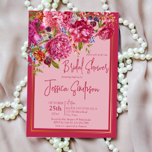 Invitation Pivoines élégantes magenta bordeaux douche de mar