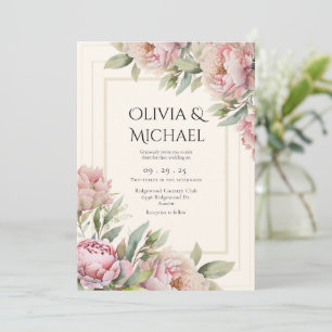 Invitation Pivoines Élégantes Mariage Floral Rose Blush