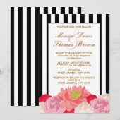 Invitation Pivoines et Rayures (Devant / Derrière)