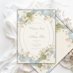 Invitation Pivoines Florales Bleues Mariage Élégant Romantiqu