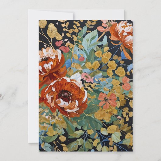 Invitation Pivoines Orange Brûlé Peinture Dorée Mariage Flora (Dos)