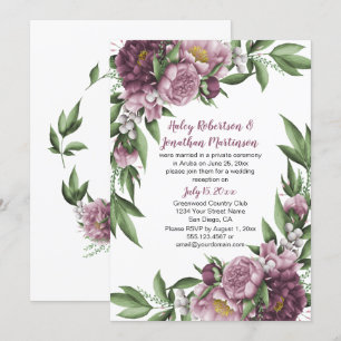 Invitation Pivoines Rose Mauve et Feuillage Réception uniquem