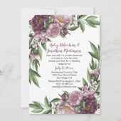 Invitation Pivoines Rose Mauve Feuillage Réception uniquement (Devant)