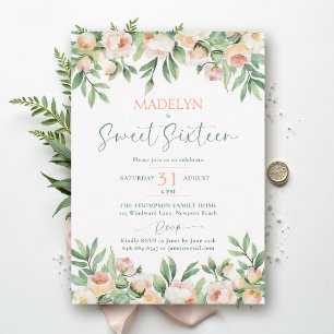 Invitation Pivoines Rose Pêche Écriture Élégante Florale Swee