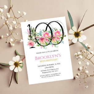 Invitation Pivoines roses 100e anniversaire