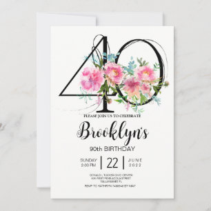 Invitation Pivoines roses 40e anniversaire
