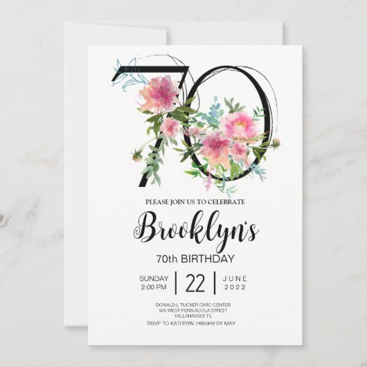Invitation Pivoines roses 70e anniversaire (Devant)