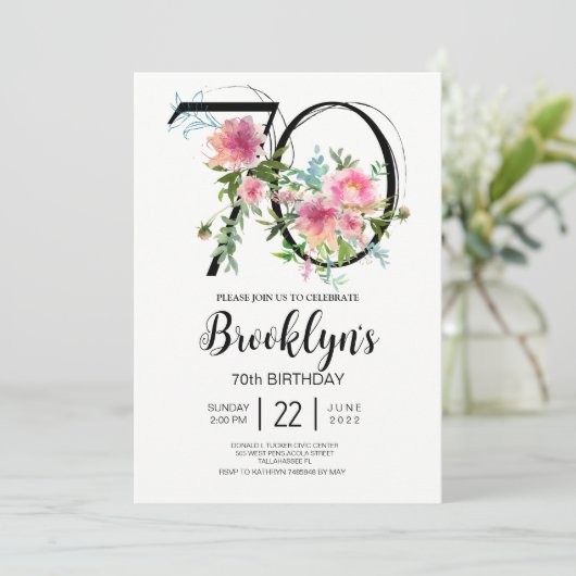 Invitation Pivoines roses 70e anniversaire (Debout devant)