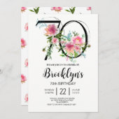 Invitation Pivoines roses 70e anniversaire (Devant / Derrière)