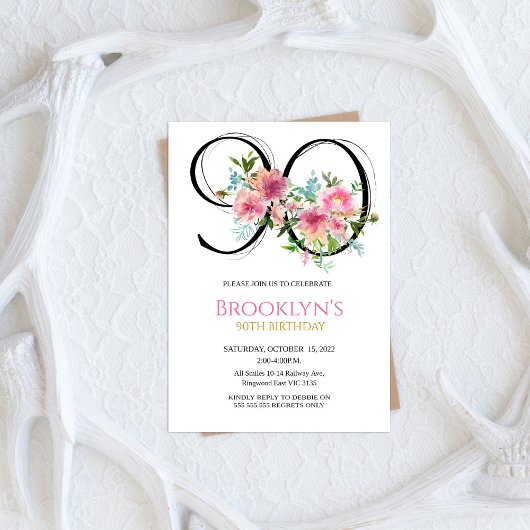 Invitation Pivoines roses 90e anniversaire