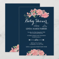 Pivoines roses bleu marine floral élégant shower d