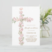 Invitation pivoines roses croix Confirmation (Debout devant)