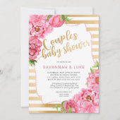 Invitation Pivoines roses d'or du baby shower | de couples (Devant)