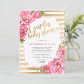 Invitation Pivoines roses d'or du baby shower | de couples (Debout devant)