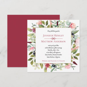 Invitation Pivoines roses et eucalyptus Décoration florale