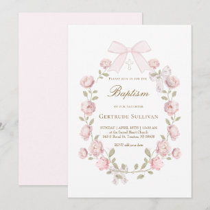 Invitation pivoines roses fleurs Baptême