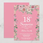 Invitation Pivoines roses florales 18e anniversaire surprise (Devant / Derrière)