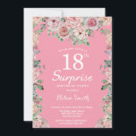 Invitation Pivoines roses florales 18e anniversaire surprise<br><div class="desc">Invitation d'anniversaire surprise 18 ans avec pivoines roses florales pour femmes. Fleur florale aquarelle. Roses et pivoines élégantes. Anniversaire adulte. Fond rose. 13e, 15e, 16e, 18e, 20e, 21e, 30e, 40e, 50e, 60e, 70e, 80e, 90e, 100e, tous âges. Pour une personnalisation supplémentaire, veuillez cliquer sur le bouton "Personnaliser" et utiliser notre...</div>