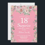 Invitation Pivoines roses florales 18e anniversaire surprise<br><div class="desc">Invitation d'anniversaire surprise 18 ans avec pivoines roses florales pour femmes. Fleur florale aquarelle. Roses et pivoines élégantes. Anniversaire adulte. Fond rose. 13e, 15e, 16e, 18e, 20e, 21e, 30e, 40e, 50e, 60e, 70e, 80e, 90e, 100e, tous âges. Pour une personnalisation supplémentaire, veuillez cliquer sur le bouton "Personnaliser" et utiliser notre...</div>