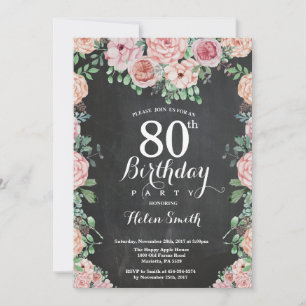 Invitation Pivoines roses florales 80e anniversaire tableau n