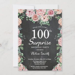 Invitation Pivoines roses florales surprennent le 100e annive