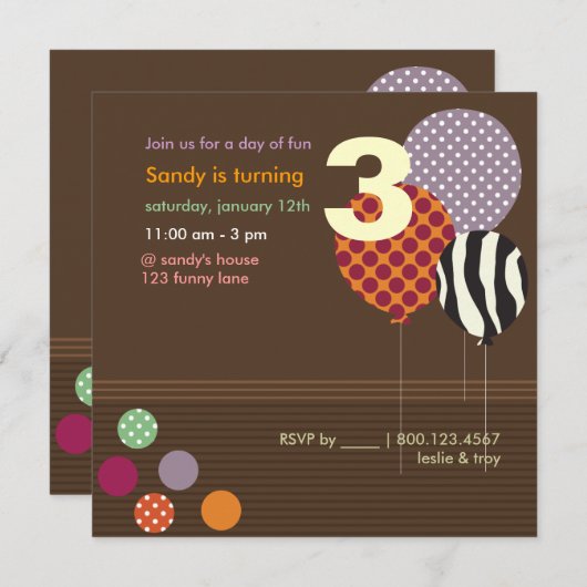 Invitation Pix-Dezines Baloons Anniversaire (Devant / Derrière)