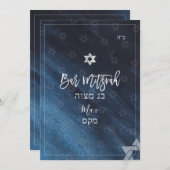 Invitation Pix-Dezines Bar MitzvahAquarelle bleu tonnerre (Devant / Derrière)