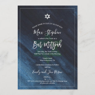 Invitation Pix-Dezines Bar MitzvahAquarelle bleu tonnerre