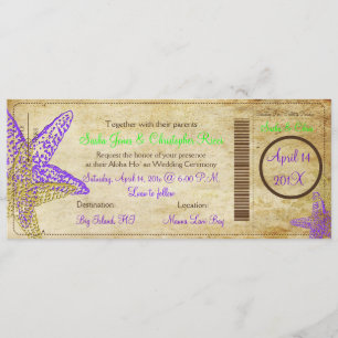 Invitation Pix-Dezines Boarding Pass+Beach, Poisson-étoiles v