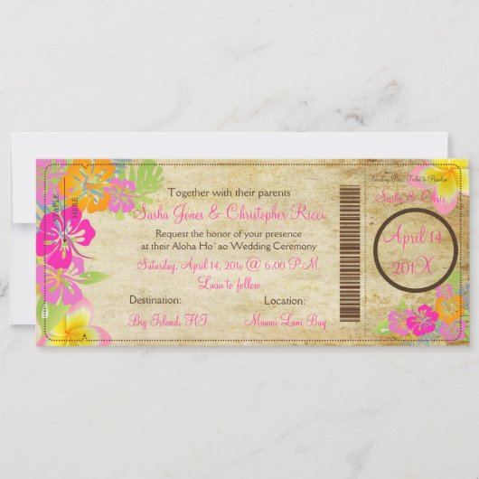 Invitation Pix-Dezines Boarding Pass Hibiscus Leis (Devant)