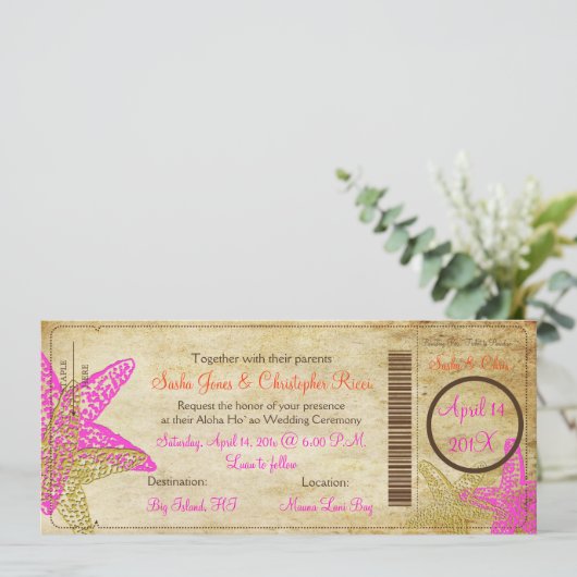 Invitation Pix-Dezines Boarding Pass+Plage+Aigle rose (Debout devant)