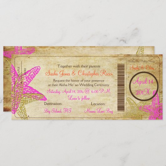 Invitation Pix-Dezines Boarding Pass+Plage+Aigle rose (Devant / Derrière)