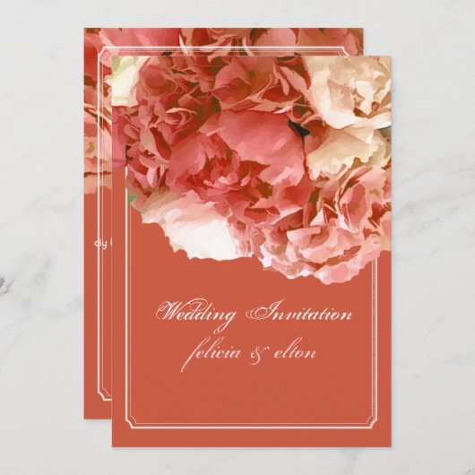 Invitation Pix-Dezines Coral Peonies/Orange Hydrangeas/Bouque (Devant / Derrière)